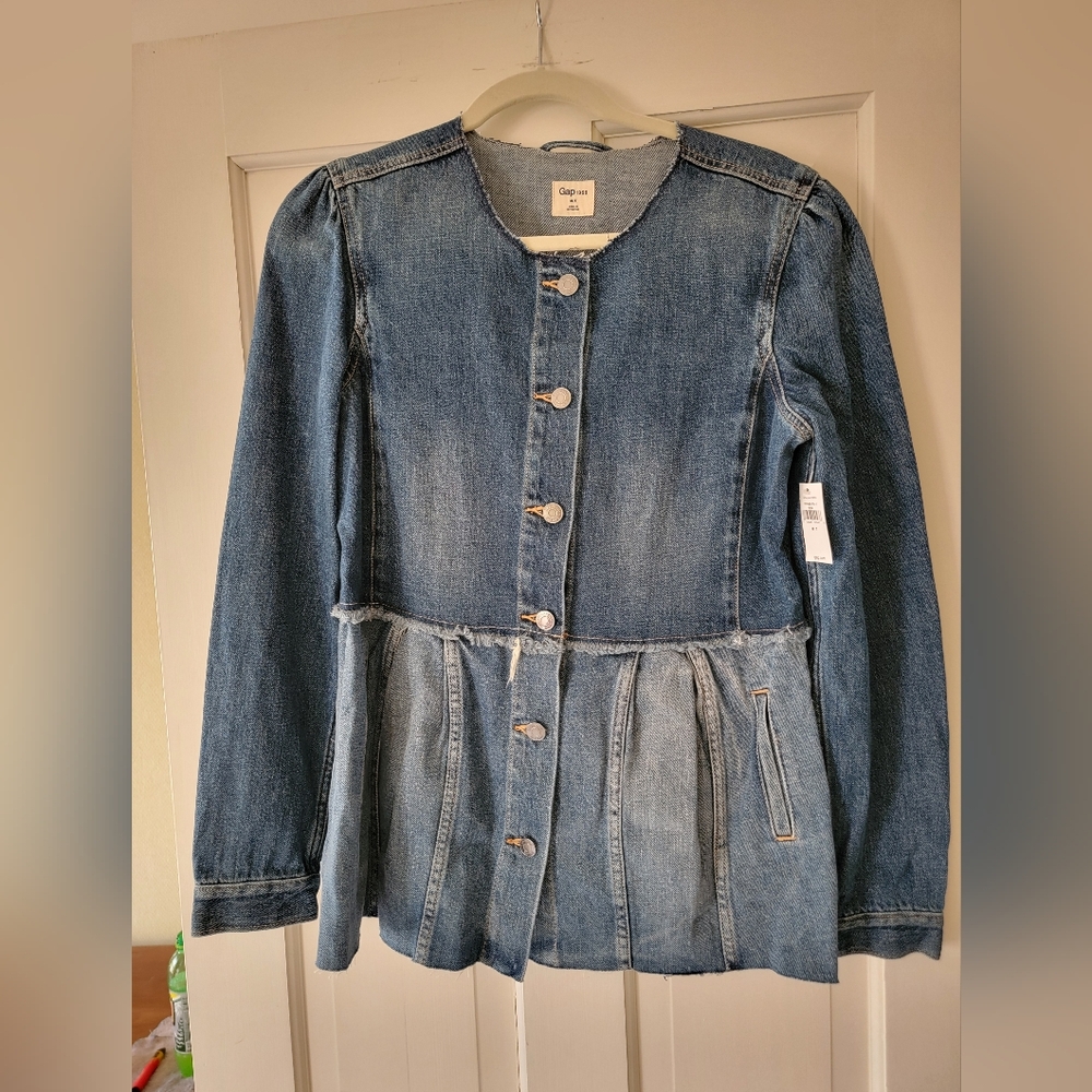 Gap Blue Denim Peplum Jacket Size Medium Tall NWT